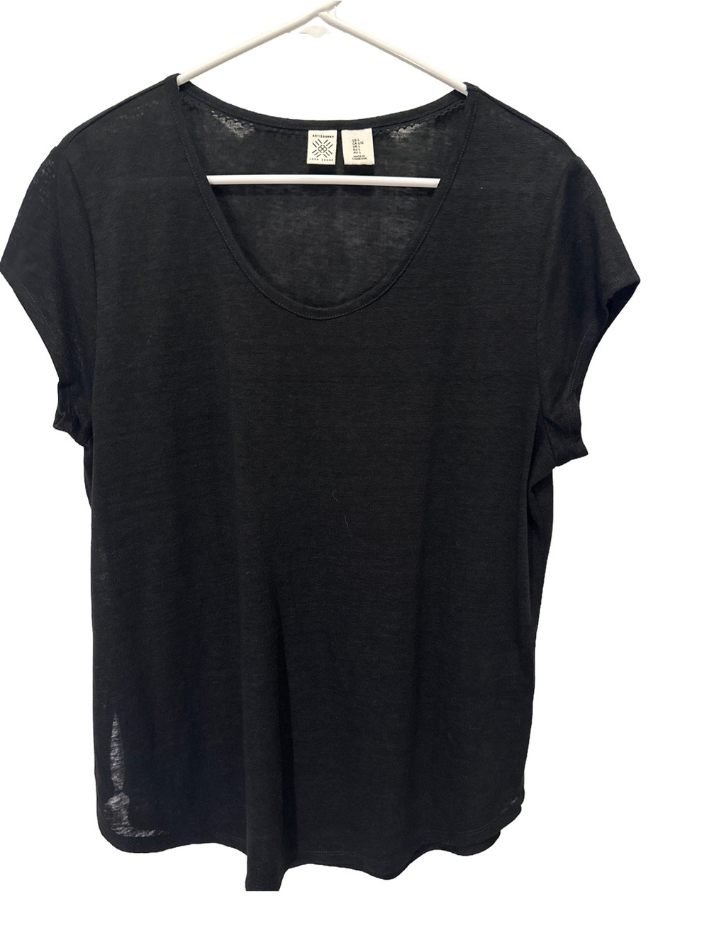 Artisan Ny Black Scoop Neck Short Sleeve Tee 100% Linen size L